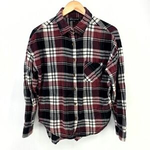 Brandy Melville Button Down‎ Womens OS Burgundy Plaid Flannel Oversized Shirt